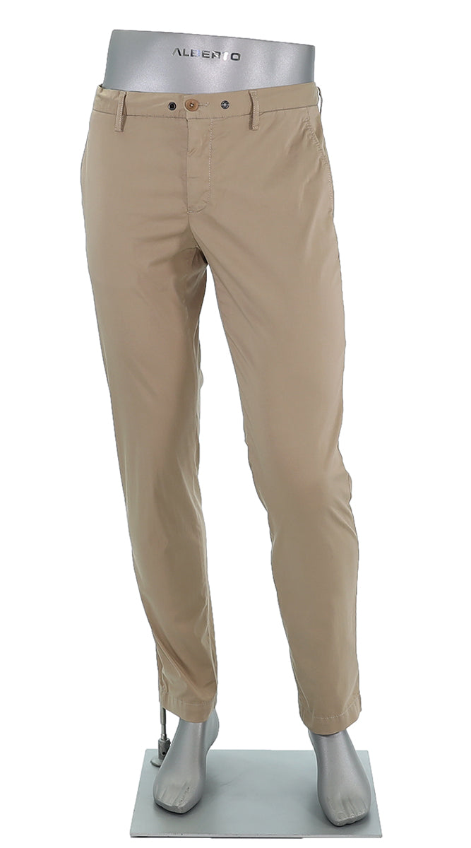 Alberto Cotton Super Light Slim Pant Tan Front View
