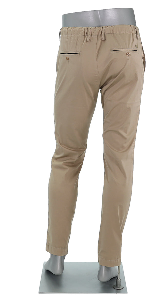 Alberto Cotton Super Light Slim Pant Tan Back View