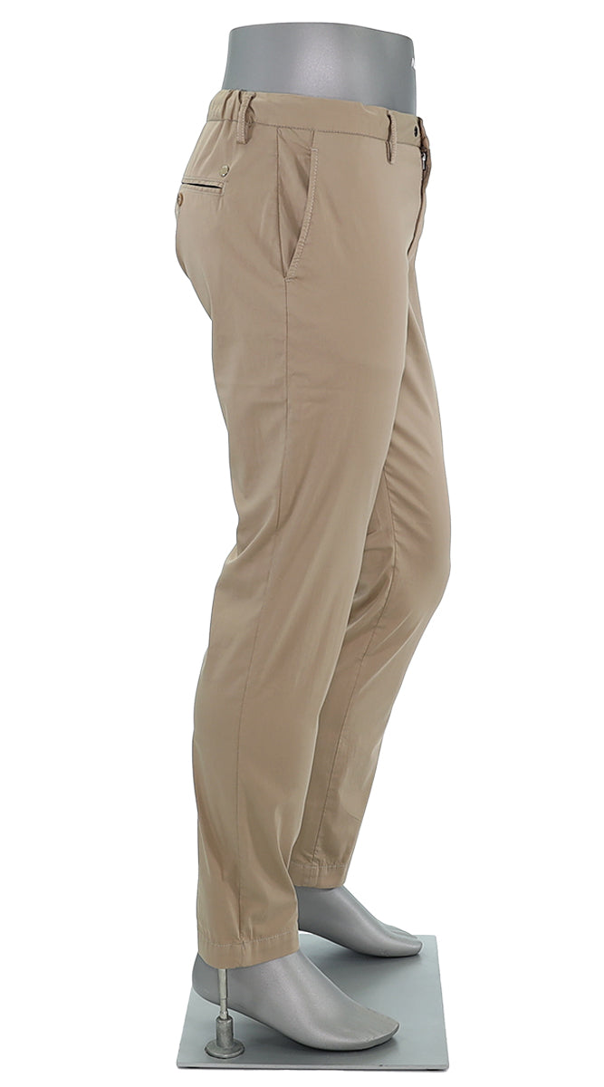 Alberto Cotton Super Light Slim Pant Tan Side View