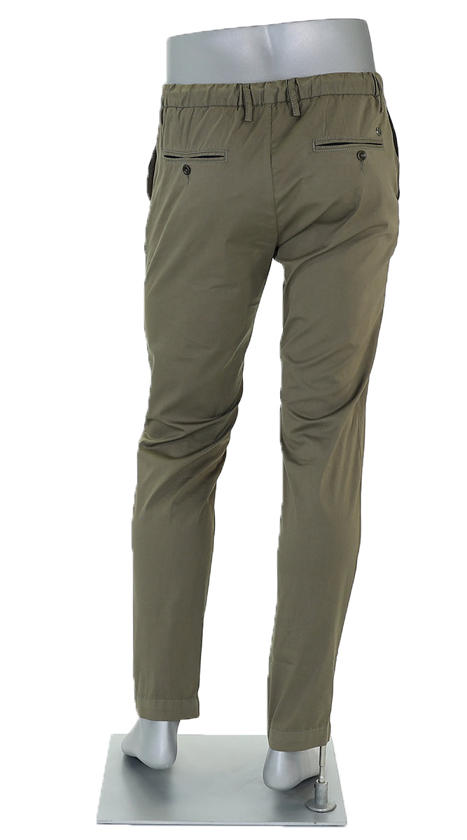 Alberto Cotton Super Light Slim Pant Olive Back View
