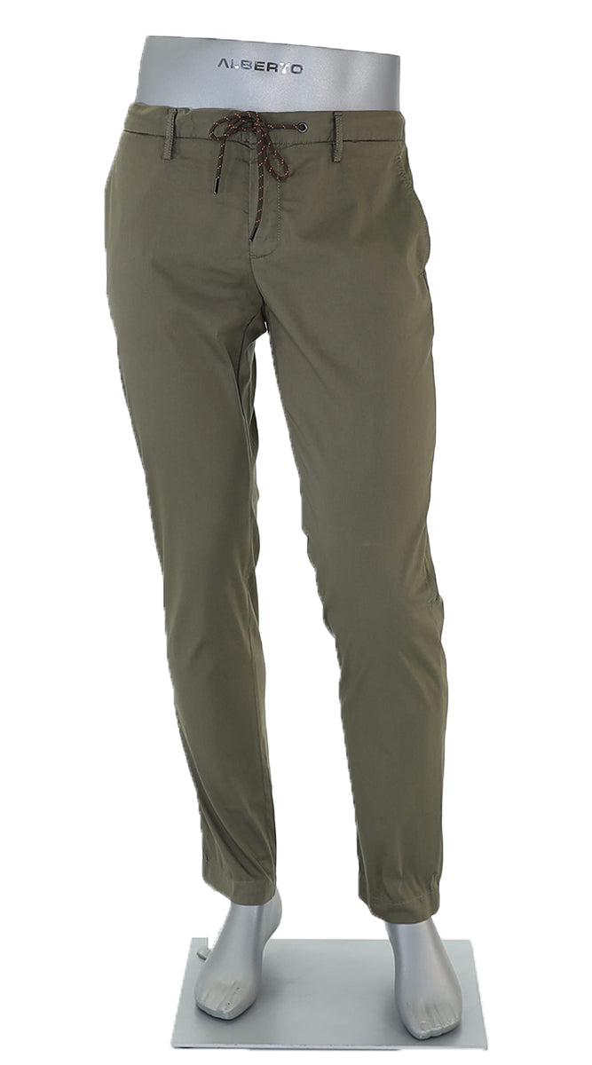 Alberto Cotton Super Light Slim Pant Olive - Alberto Pants USA
