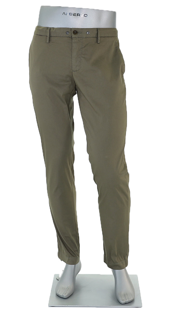 Alberto Cotton Super Light Slim Pant Olive Front View