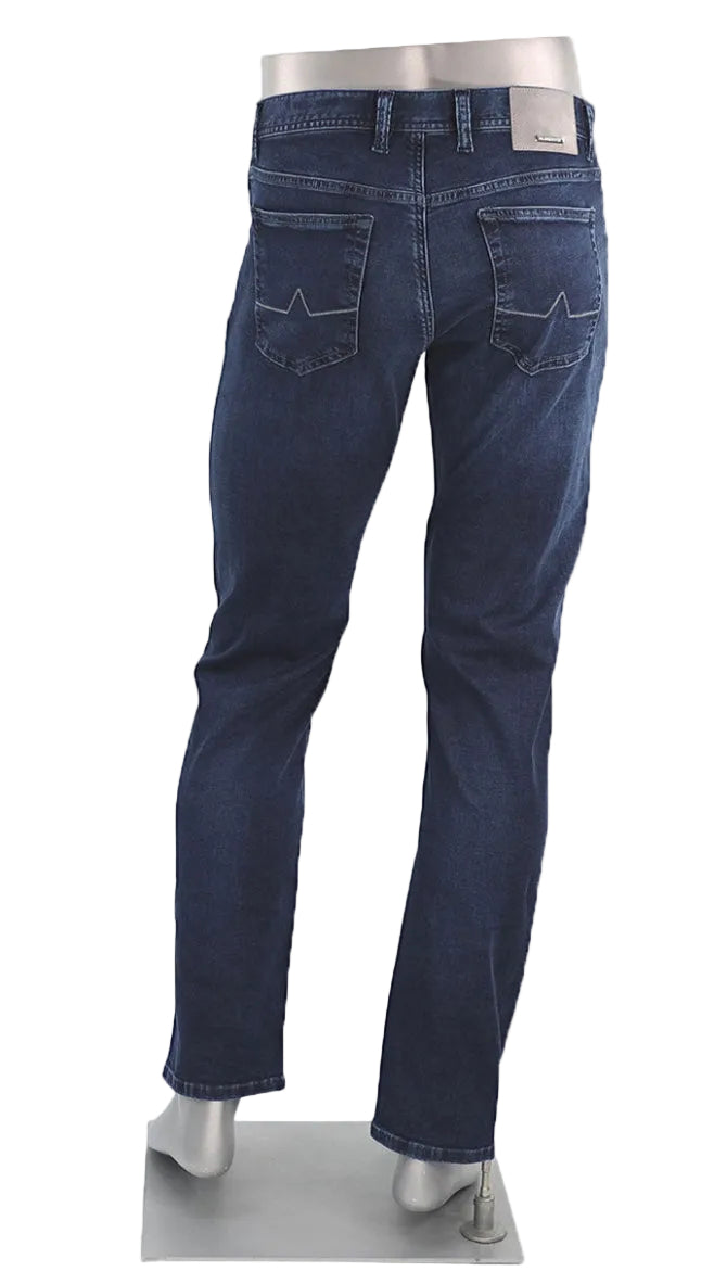 Alberto Jeans Blue jeans on a mannequin against a white background