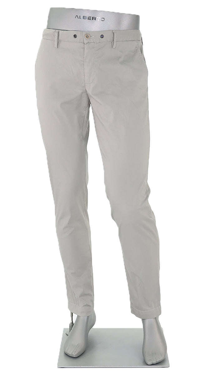 Alberto Cotton Super Light Slim Pant Stone Front View 