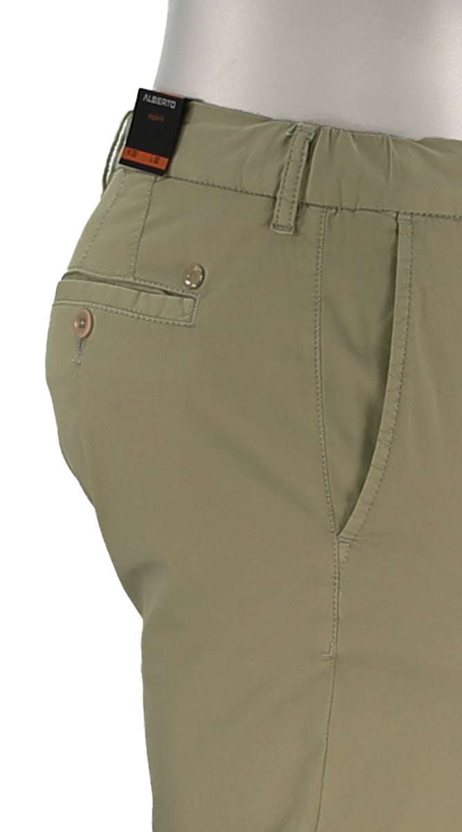 Alberto Lou Super Light Cotton Pant Military Closer Side View