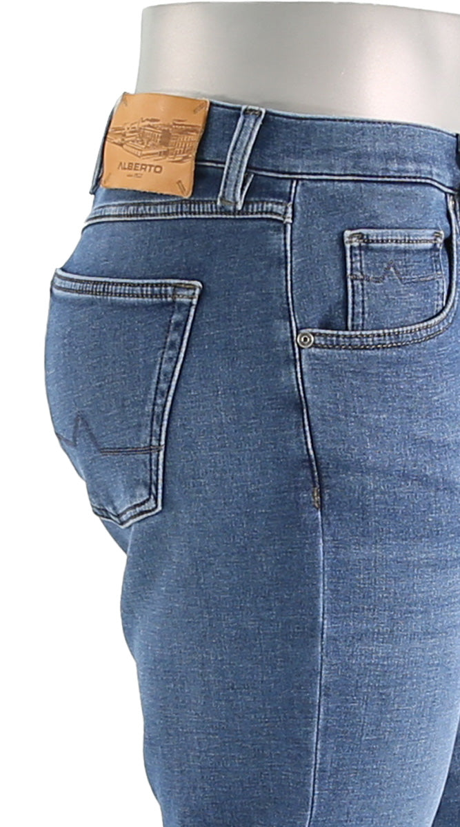 Alberto Stone Jersey Denim Blue Pants Closer Side View 