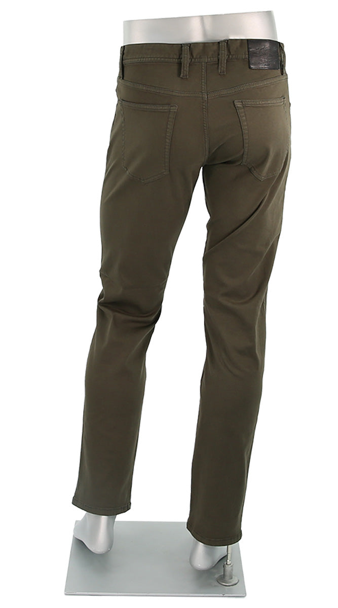 Alberto Pipe Stretch Colored Denim Dark Olive Pants Back View 