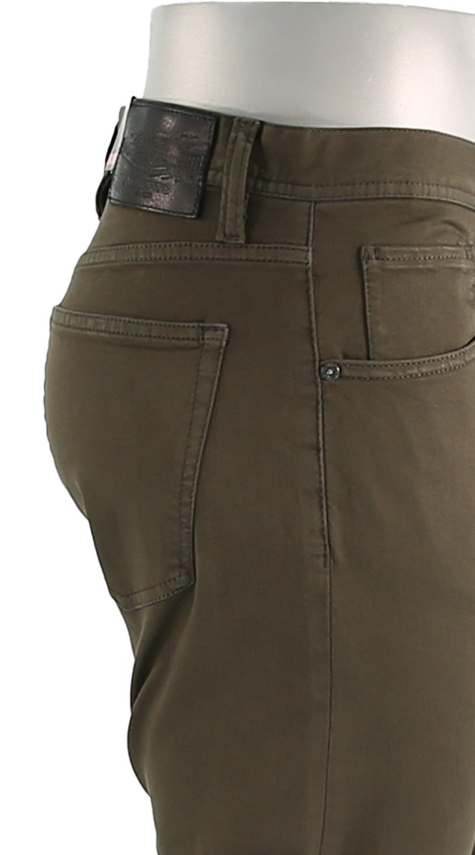 Alberto Pipe Colored Denim Dark Olive Pants Closer Side View 