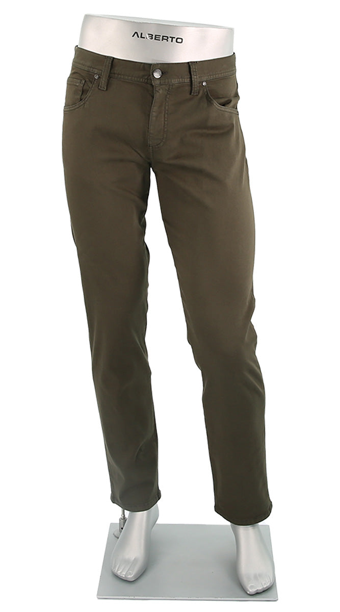Alberto Pipe Stretch Colored Denim Dark Olive - Alberto Pants USA 