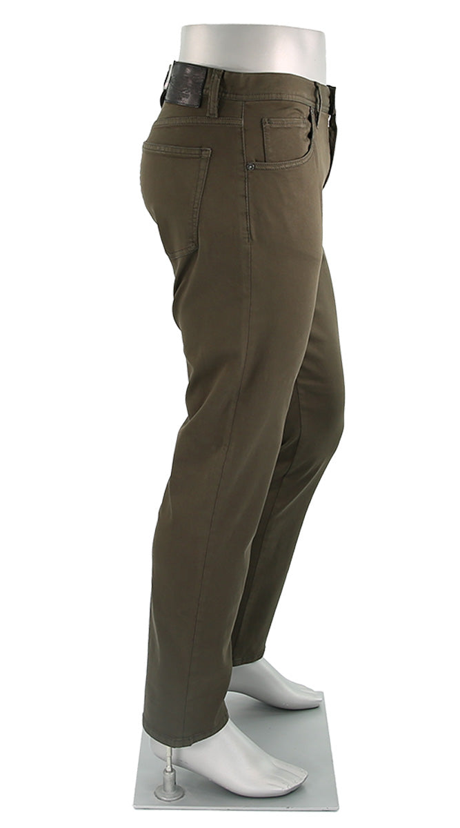 Alberto Pipe Stretch Colored Denim Dark Olive Pants Side View 