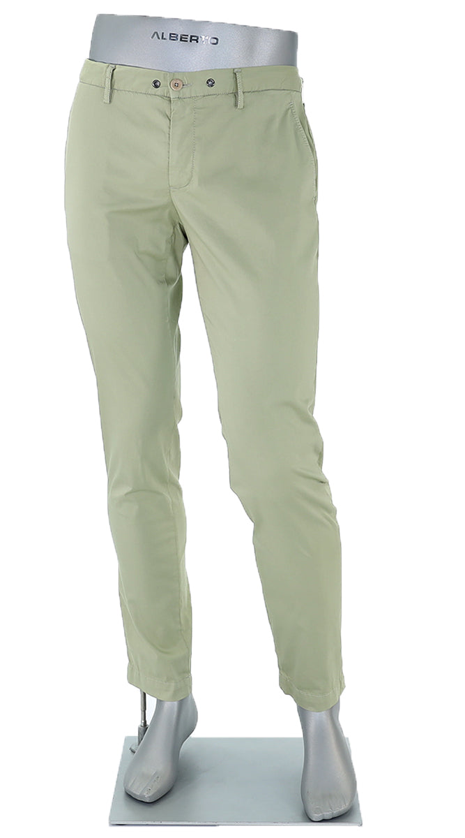 Alberto Cotton Super Light Slim Pant Sage Front View