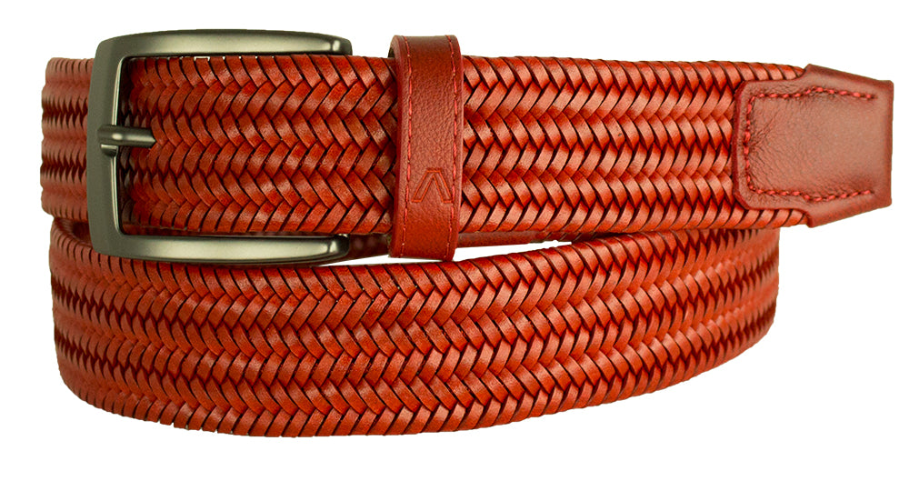 ALBERTO BRAIDED STRETCH LEATHER BELT RED 8405
