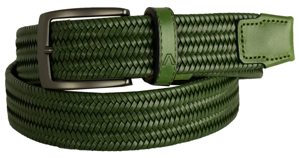ALBERTO BRAIDED STRETCH LEATHER BELT GREEN 8405
